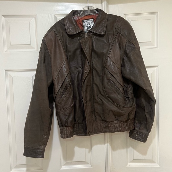 Men's XL‎ H.B. Distressed Brown Leather Jacket A2 A-2 Style Flight Bomber VTG - Picture 1 of 14